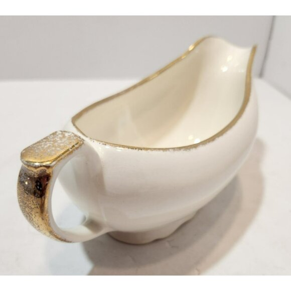 Vtg Royal Tudor Linda Pattern 22 KT Gold Trim Gravy Boat Floral Yellow and White - Picture 6 of 14